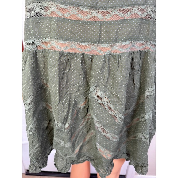 EUC Intimately Free People green polka dots lace boho flowy hippie shirt Size S+ - Picture 3 of 8